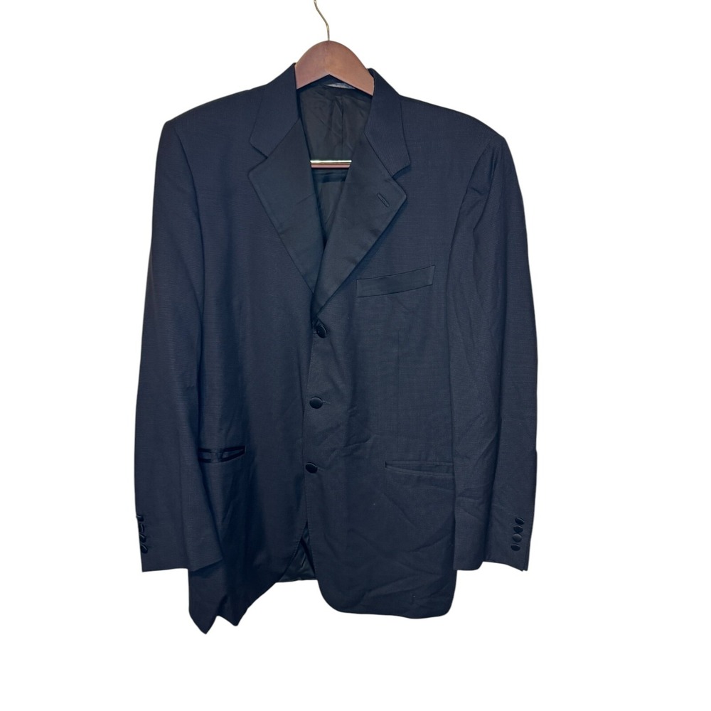 Canali Men Sports Coat Fodera Ventless 100% Wool Lined 3-Button Black Size 44R